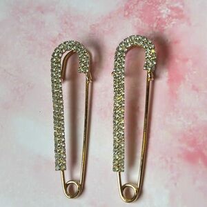 Elegant Gold and Silver Crystal Safety Pin Earrings